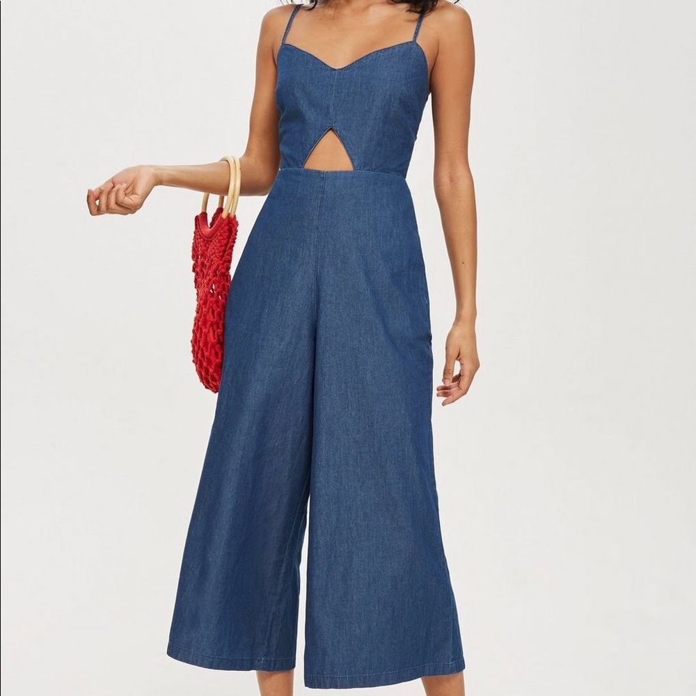 Topshop Denim Cutout Jumpsuit, sz US4